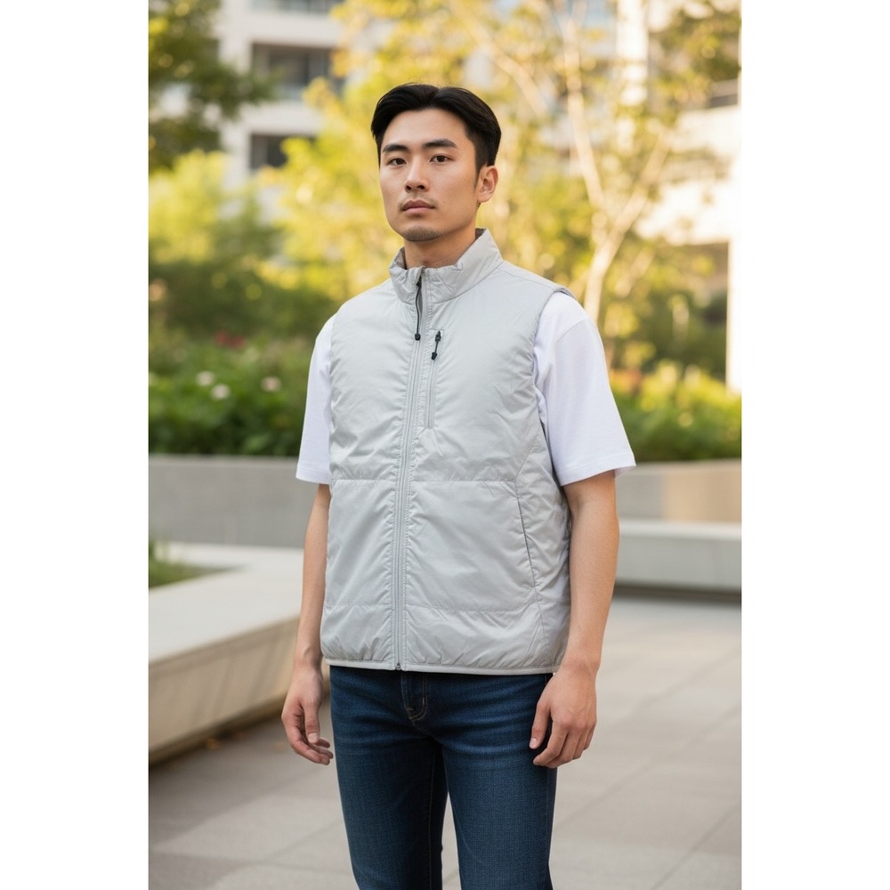 350 Layer 8 Mens Puffer Vest Lunar Rock Grey Full Zip Mock Neck  New Size M